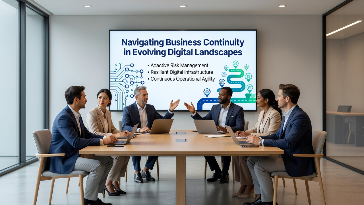 Digital infrastructure monitoring dashboard showing real-time business continuity metrics